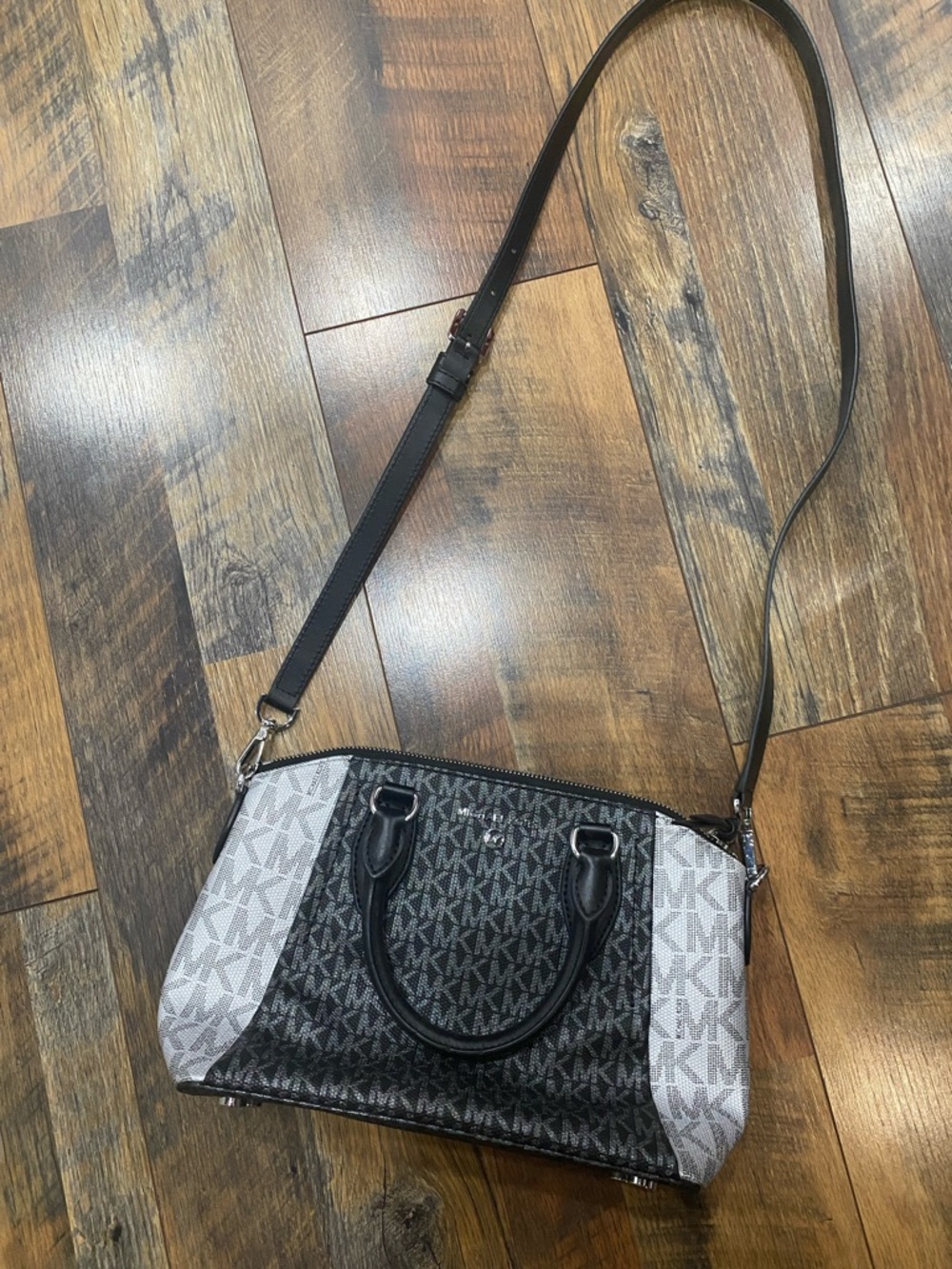 Michael Kors Two-Tone Black & Gray MK Logo Crossbody Satchel